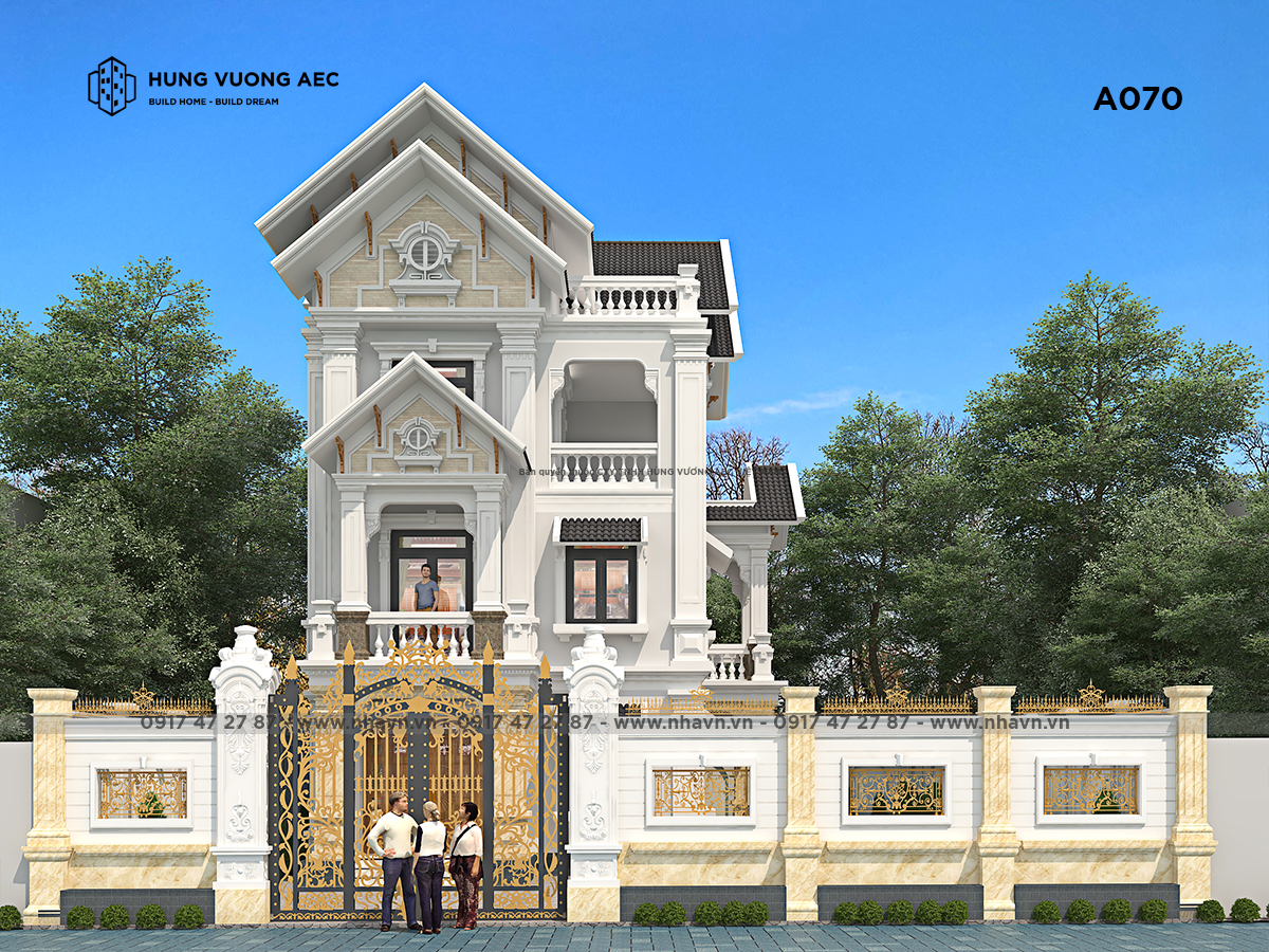 Kiệt tác thiết kế biệt thự tân cổ điển 3 tầng 18x15m mái nhật đẹp nhất Hưng  Yên