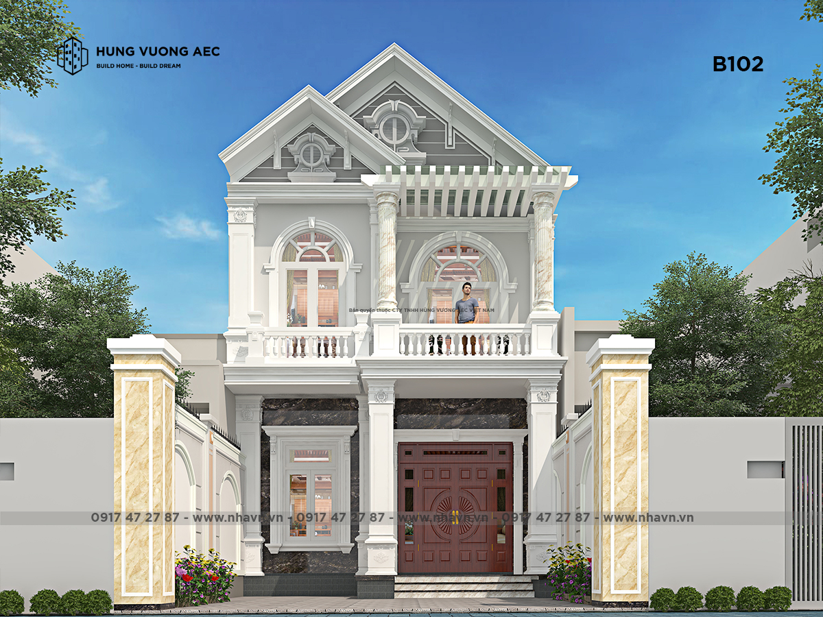 Thiết kế biệt thự mái Thái 2 tầng tân cổ điển  LV 23016